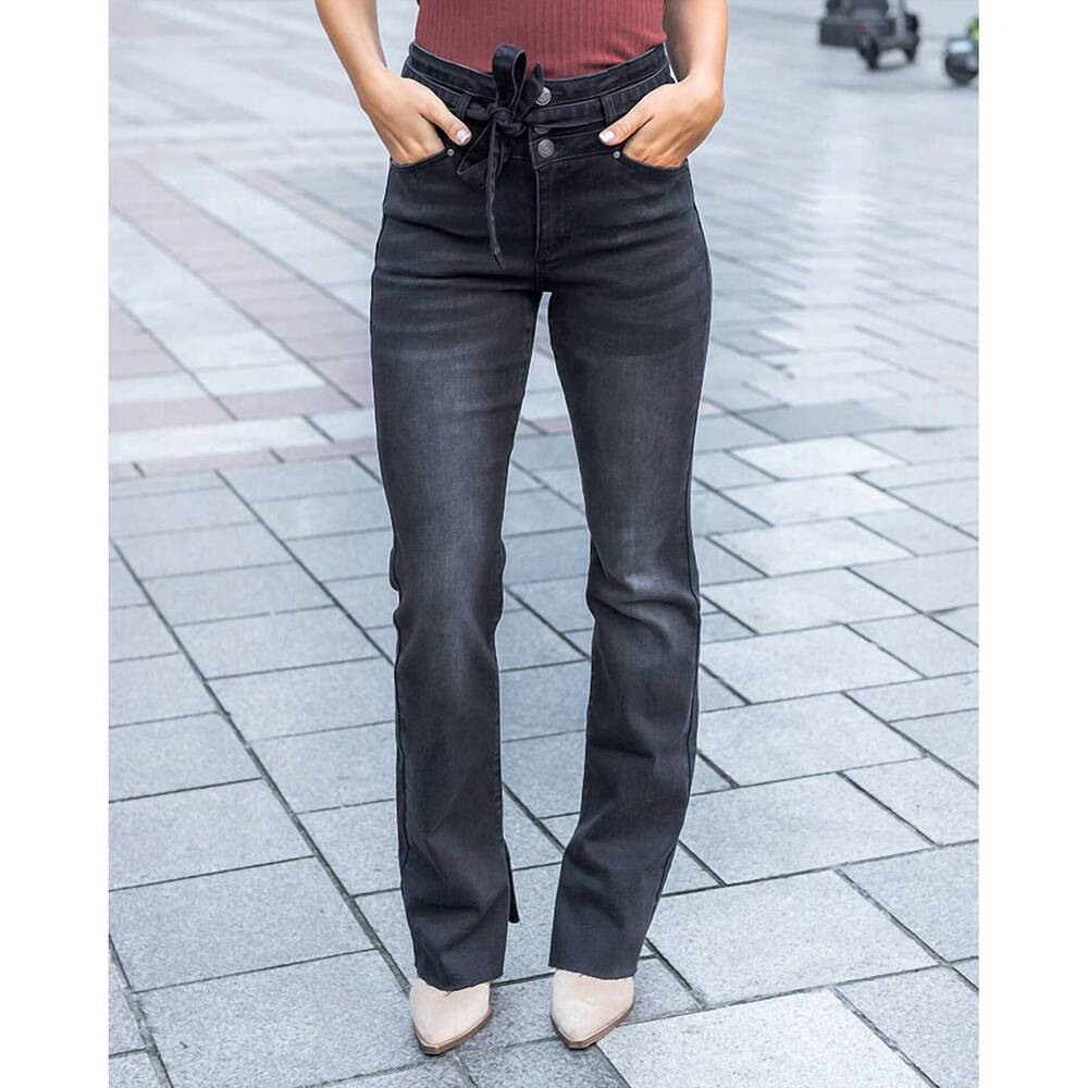 NEW GRACE AND LACE waist tie flares jeans in washed black